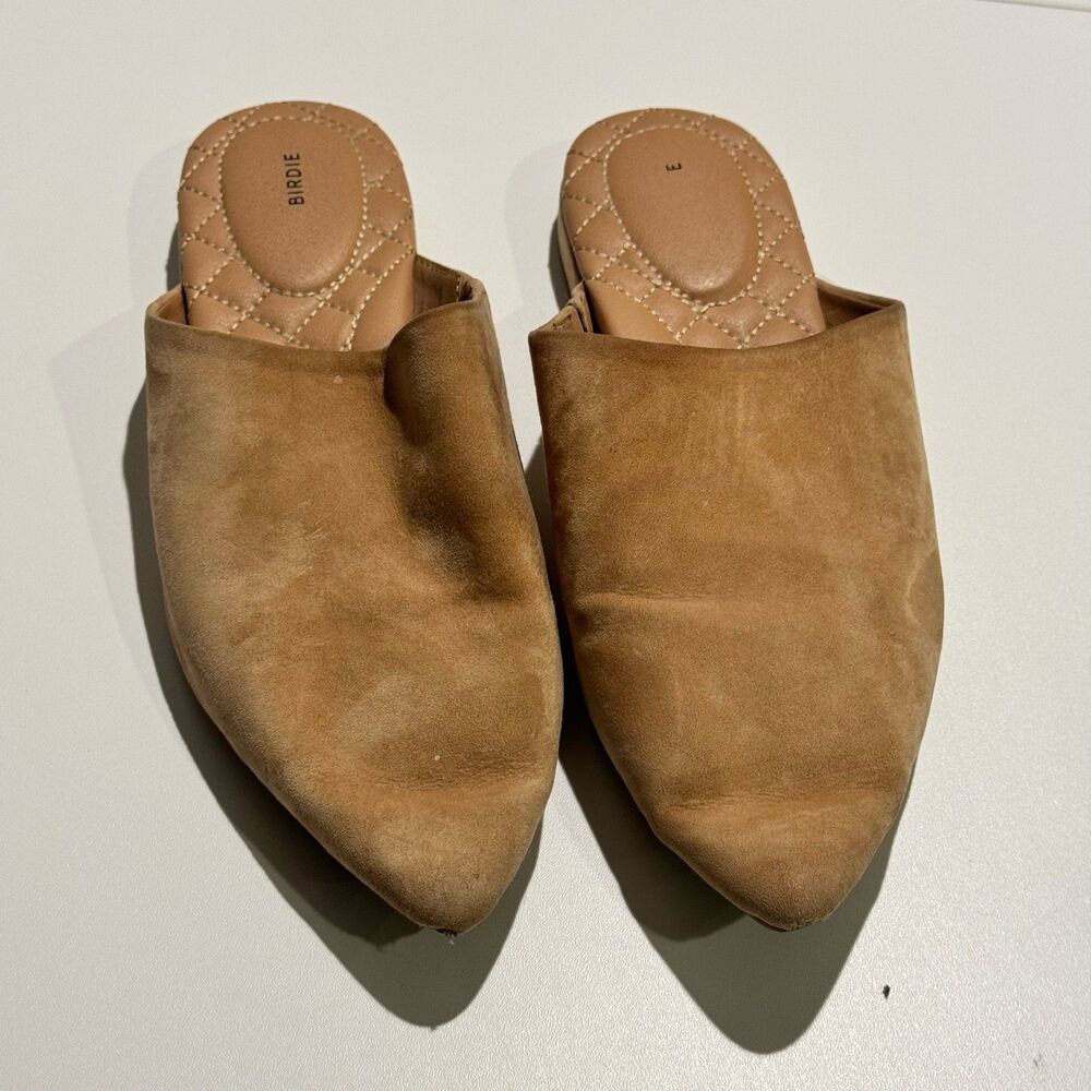 Birdies The Swan Women's Tan Suede Pointed Toe Mules Slip On Flats Sz 9